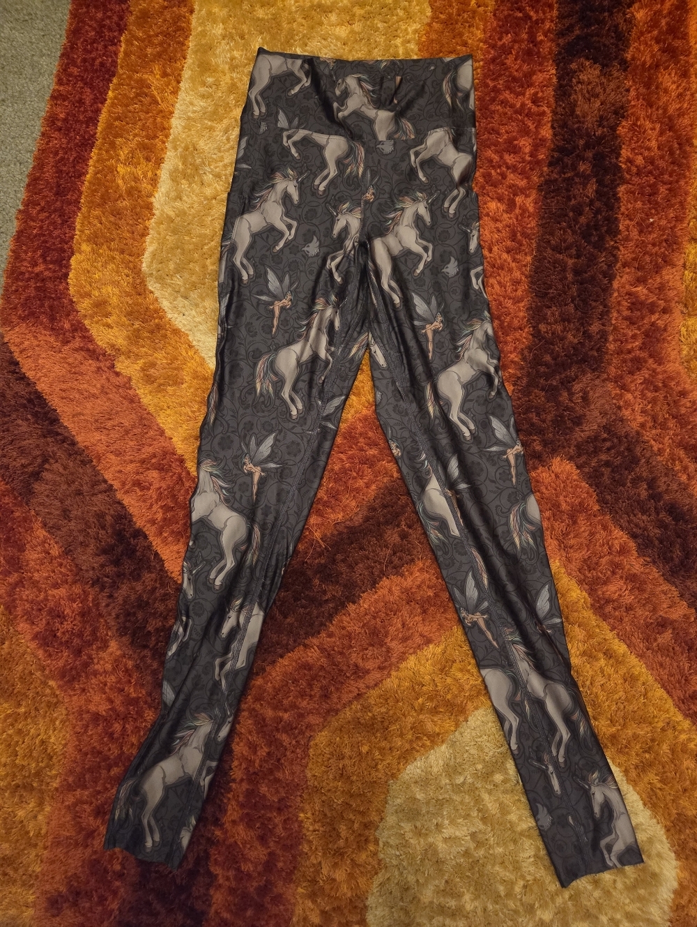 Eagle Rock Werkshop Unicorn Print High-Waist Leggings - Charcoal Gray